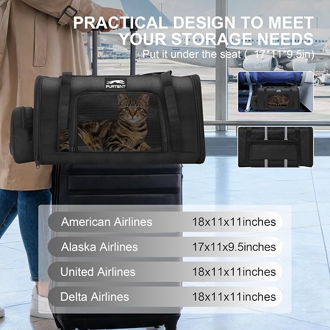 Soft-Sided Cat Carrier with Foldable Litter Box for Air Travel, Black | A compact soft-sided carrier with a foldable litter box and organized storage for flights, car trips and hotel stays. - Image 2