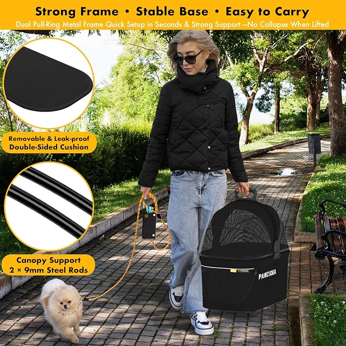 PAWZIDEA Portable Small Dog Crate for Car Travel Up to 33lbs, No-Zip Canopy | Enclosed Dog Car Seat Escape-Proof, Soft-Sided Small Medium Puppy Cats Car Kennel, Foldable Pet Carrier by Seatbelt, Top-Load - Image 5