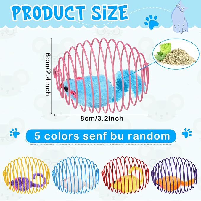 Jecery 5 Pcs Cat Toys Spring,Catnip Rats,Multicolor | Interactive Metal Cat Toy, Stretchable Rolling Ball, for Indoor Cats, Colorful Playful Coils, Kitten Pet Supplies - Image 2