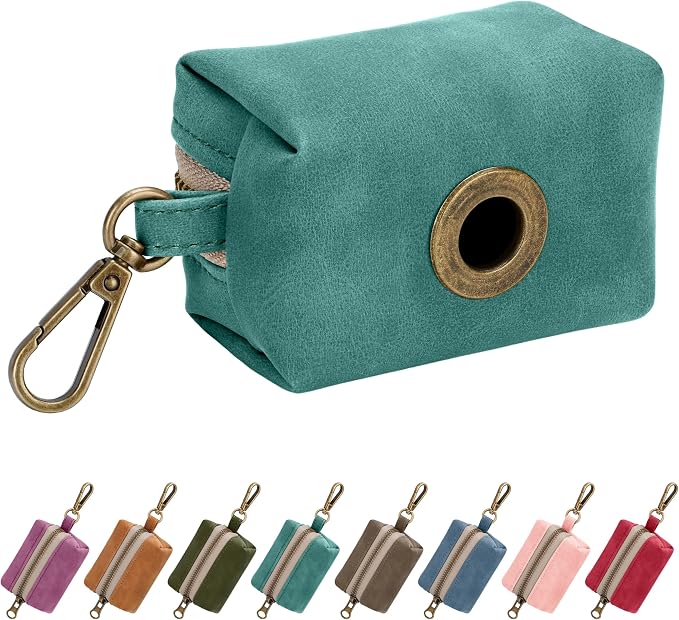 Didog Dog Poop Bag Holder for Leash, Stylish PU Leather, Green | Easy Clean for Daily Walking, Quick to Install on Leash & Harness, Easy-Pull with Metal Clip, Includes 1 Roll Pet Waste Bag by Didog
