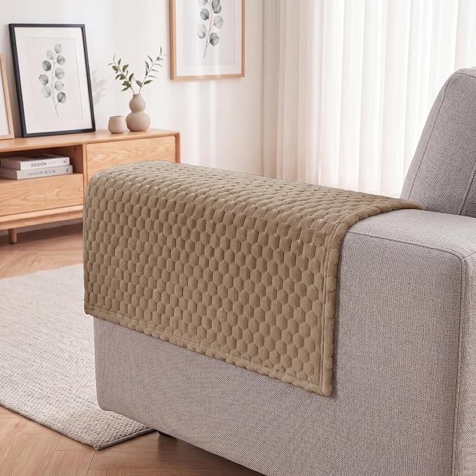 Foxdecor Couch Arm Covers for Sofa Arm Chair Covers Set of 2 | Sofa Arm Covers Cat Scratch Resistant Couch Protectors, Washable Armrest Cover Furniture Arm Covers, Brown 18x24 in - Image 2