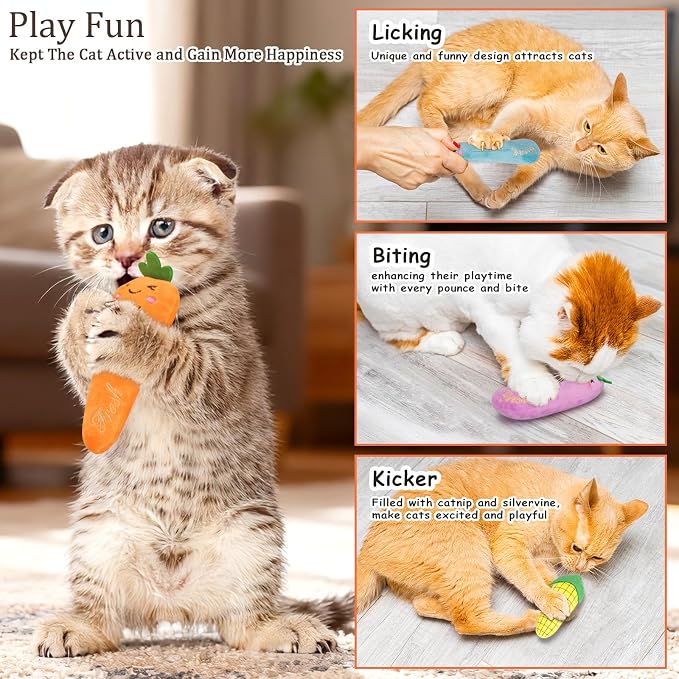 ETEKYER Catnip Cat Toys for Indoor Cats Kitten, 5 Pack, Vegetable Shape | Cat Nip Toys Soft and Durable, Interactive Kitty Kicker Chew Safe Teeth Cleaning Toy - Image 5
