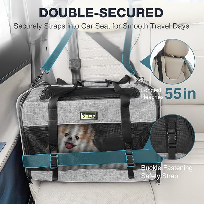 Pet Carrier 20"x13"x13", Foldable Soft Travel Bag for Cats & Dogs | Portable carrier with anti-scratch mesh and sturdy support. Fits two cats, small dogs and pets up to 25 lbs for travel. - Image 2