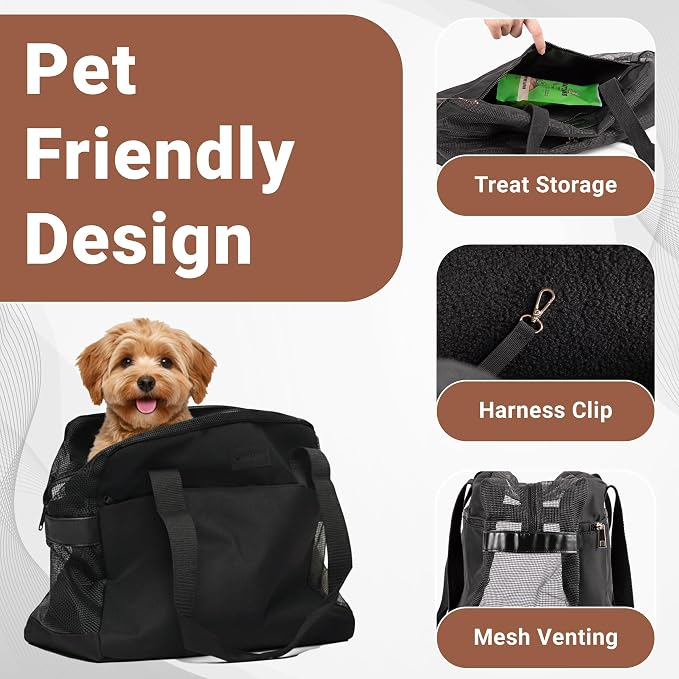 Soft-Sided Dog Carrier Bag, Airline Approved Pet Tote for Small Dogs & Cats, Breathable Mesh, Machine-Washable Cushion, TSA Friendly, Black - Image 5