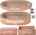 3PCS Cat Scratcher Cardboard, Oval Cat Scratch Pad Bowl Nest for Indoor Cats, Round Cat Scratching Board Corrugated Lounge Cat Bed, Furniture Protector for Couch (Brown, 15.7 * 10 in) by Unknown