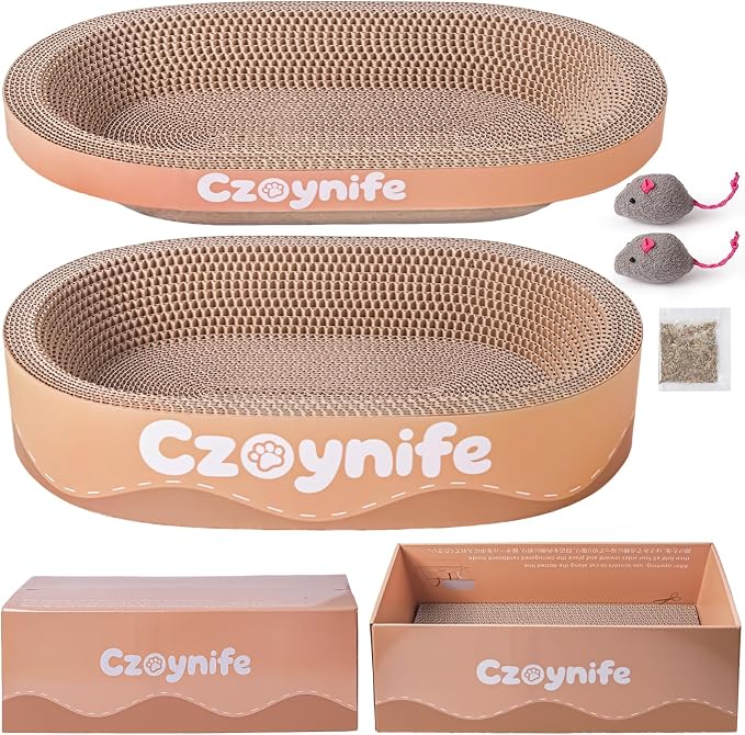 3PCS Cat Scratcher Cardboard, Oval Cat Scratch Pad Bowl Nest for Indoor Cats, Round Cat Scratching Board Corrugated Lounge Cat Bed, Furniture Protector for Couch (Brown, 15.7 * 10 in) by Unknown