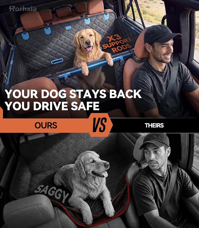 Rorhxia Dog Seat Cover for Backseat, [Safe, Comfort and Large Space], L | Weight capacity > 500 lbs, 600D Durable Waterproof, Release Passenger Seats, Fits Sedan SUV Truck, Large Dog Friendly - Image 3