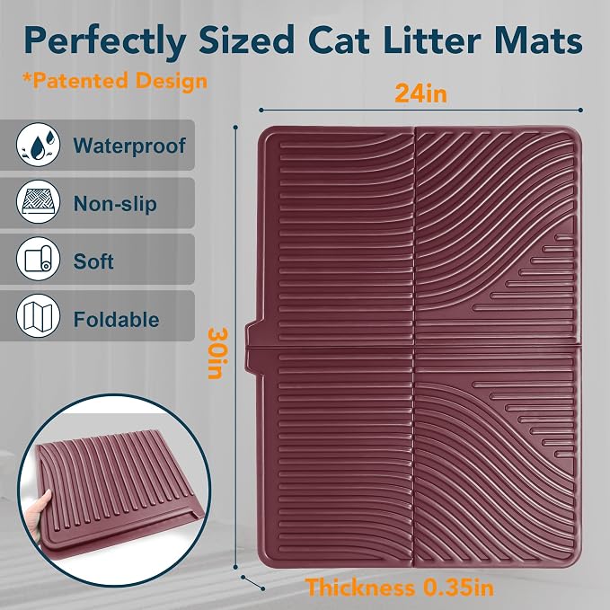 UPSKY Large Cat Litter Mat 31" x 24 Waterproof and Washable, Soft on Paws | Litter Catcher Pad, Cat Litter Trapping Mat, Scatter Control, Fits Most Litter Boxes, Use for Dogs & Cats, Red - Image 2