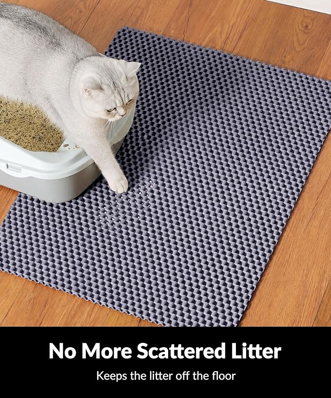 Cooyes Cat Litter Mat - Cut to Fit Any Place, 23"x17" Litter Trapping Mat for Litter Box, Easy to Clean, Waterproof & Non-Slip Kitty Pad, Scatter Control to Protect The Floor (Grey) - Image 4