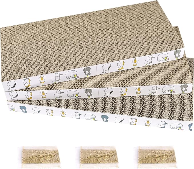 PatiencET Cat Scratcher Cardboard 3 PCS with Catnips | Flat Double-Sided, Scratch Pad, For Indoor Small Medium Cats Kittens by patiencET
