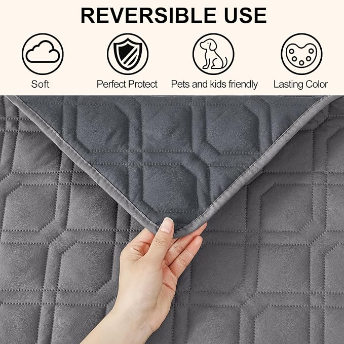 Smiry Reversible Waterproof Pet Couch Covers for Sofa | Washable Dog Couch Sofa Covers, Water Resistant Furniture Protector Slipcover, Geometric (30"x70", Grey/Dark Grey) - Image 3