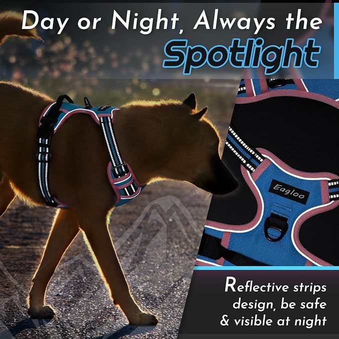 Eagloo Dog Harness for Medium Sized Dogs, No Pull Vest with 2 Leash Clips | No Choke with Handle, Adjustable Comfort Fit, Reflective Strips, Easy Walking Control, Pink & Sky Blue, Medium - Image 7