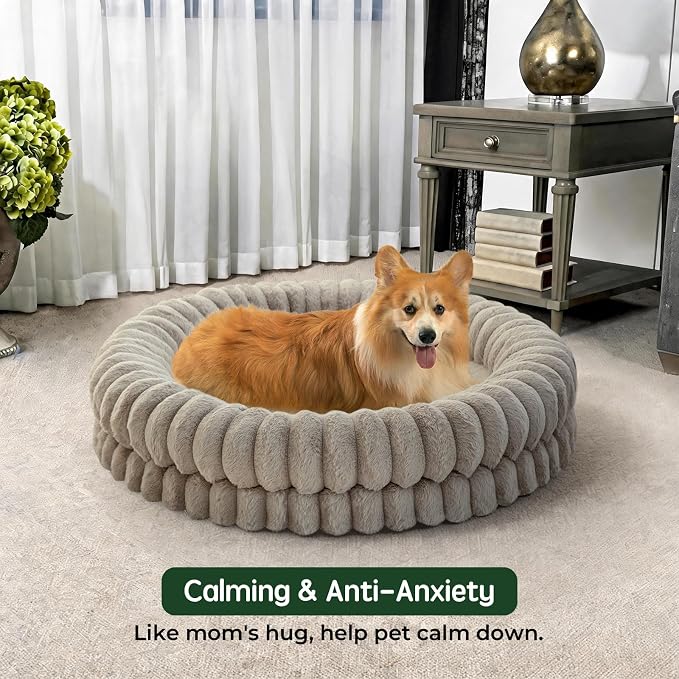 BALANCE Luxury Donut Dog Bed, 36 Inches Round Dog Beds Large Sized Dogs Washable, Orthopedic Calming Dogs Bed for Pets with Anti-Slip Bottom, Oatmeal - Image 3