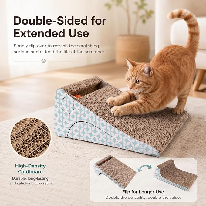 Cardboard Cat Scratcher Ramp with Ball, 2 Sizes Cat Scratch Pads | Nesting Triangle Design, with 17"x11" and 11"x11" Corrugated Scratchers, for Space-saving Natural Scratching, with Catnip - Image 5