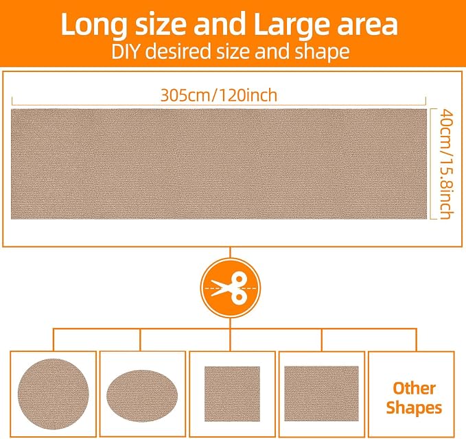 Cat Scratch Mat 120 "x15.8, Cat Scratch Sofa Furniture Protector, Trimmable Self-Adhesive Cat Scratch Pad for Decorating Cat Towers, DIY Cat Tree Shelf, Walls and Climbing Frames (Beige) - Image 5