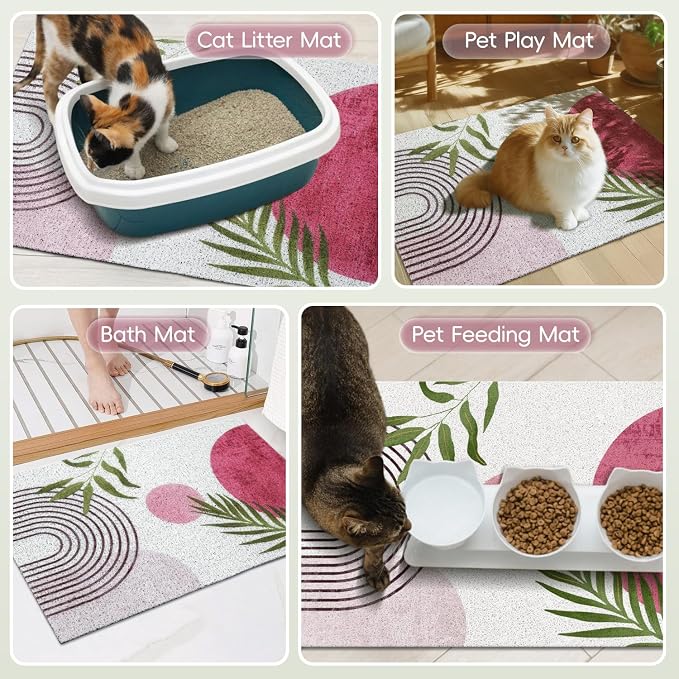 Cat Litter Mat Litter Trapping Mat, 24"x15" Waterproof Urine Proof Litter Box Mat Catcher Mat Non-Slip Washable for Kitty Kitten, Pink - Image 7