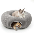 Cat Tunnel Bed for Indoor Cats, Peekaboo Cat Cave Bed,Soft Cat Donut Tunnel for Kitten Large Cats, Grey by MOYMO