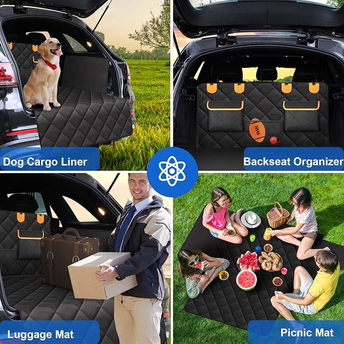 4-in-1 SUV Cargo Liner for Dogs, Non-Slip Water Resistant Pet Trunk Mat with Side Flaps Protector & Back Seat Organizer, Dog Backseat Cover for SUVs Vans（54" W x 88" L） - Image 5