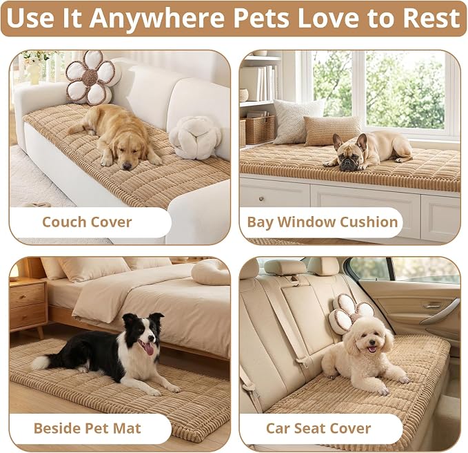 OstepDecor Couch Cover for Dogs, Washable Non Slip Sofa Cover for Pets | Soft Couch Covers for Sofa, Loveseat and Sectional, Furniture Protector Against Pet Hair & Dirt (27.6" x 70.9", Khaki) - Image 2