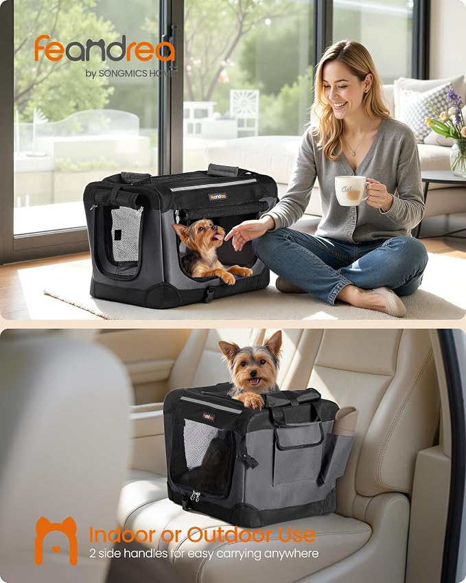 Feandrea Collapsible Dog Crate, Portable Travel Crate, 20-Inch | Oxford Fabric Pet Carrier with 4 Mesh Doors, Handles, Storage Pocket, Water Bottle Holder, UPDC015BH02 - Image 2