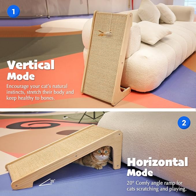 PETKARAY Cat Scratcher, Sisal Scratching Ramp, L Shape Scratch Pad for Indoor Cats, Wall Furniture Protector with Catnip (Large Size) - Image 4