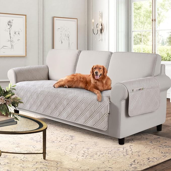 TAOCOCO Waterproof Couch Covers for Dogs, Non Slip Pet Sofa Cover, 3 Seater | Washable Couch Seat Covers with Arms for 3 Cushion Couch, Dog Couch Cover Protector, Pockets & Backless Design, Cream by TAOCOCO