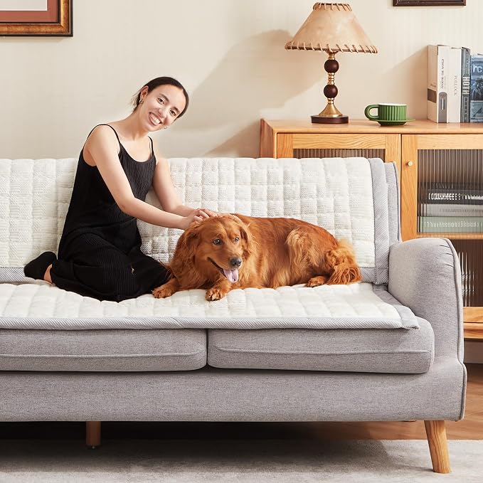 Couch Cover for Dogs Washable,Anti-Slip Back Cat Mat Pet Pad Blanket for Furniture Protector,Fuzzy Pet Sofa Cover for 3 Cushion Couch Sofa Pets Friendly (Ivory, 1pc/27.6"x59"/Seat Cover) by Unknown