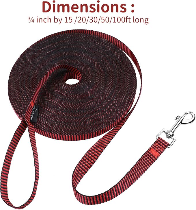 Hi Kiss Dog/Puppy Obedience Recall Training Agility Lead - 15ft 20ft 30ft 50ft 100ft Training Leash - Great for Training, Play, Camping, or Backyard(30ft,Black_red) - Image 4