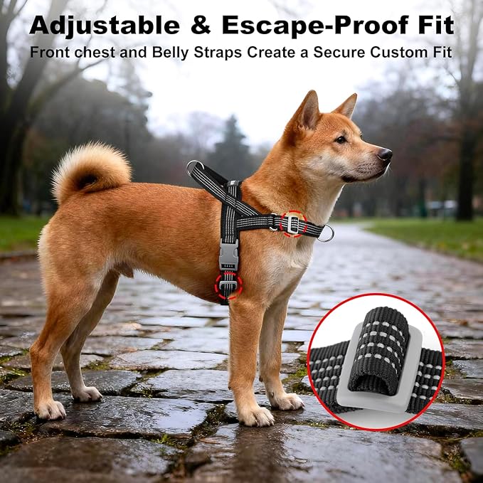 No Pull Dog Harness with Handle, Adjustable Soft Mesh Padded Vest | Reflective Walking Harness with Front Clip for Small Medium Large Dogs, Quick Fit No Escape for Training, Black, M - Image 5