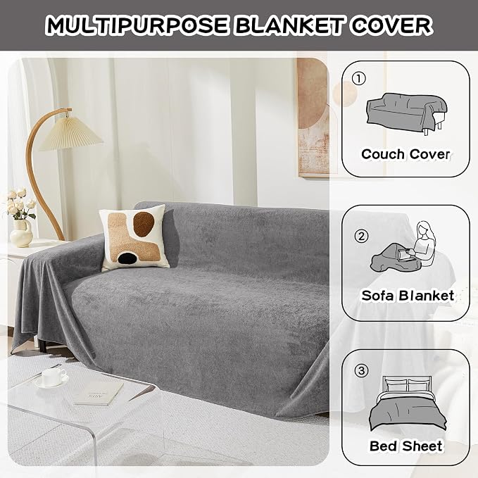 MEETSKY Couch Cover for 3 Cushion Couch Cat Scratch Proof Sofa Covers Washable Couch Protector Sectional Couch Covers for Dogs Soft Couch Cover Blanket Sofa Slipcover for Pets Kids, 91" x 134", Grey - Image 3