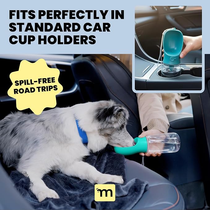 MalsiPree Dog Water Bottle Dispenser - 12 oz Navy Blue, Leak-Proof | 12oz leak-proof bottle & bowl - one-hand use - Use for dog walks, travel, hiking, park & beach days - Image 5