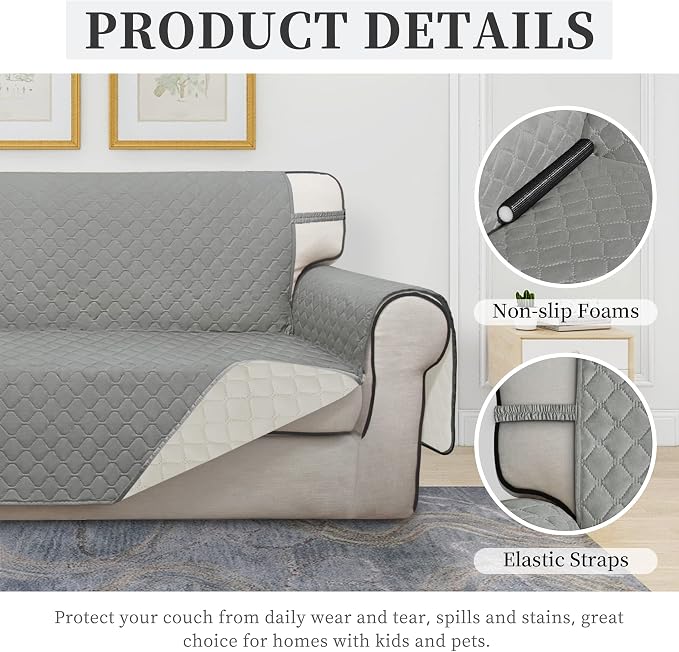 ISSUNTEX Double Protection 100% Waterproof Sofa Covers for Living Room, Reversible Couch Covers for 3 Cushion Couch Sofa, Furniture Protector Sofa Cover for Pets (X Large, Light Gray/Ivory) - Image 5