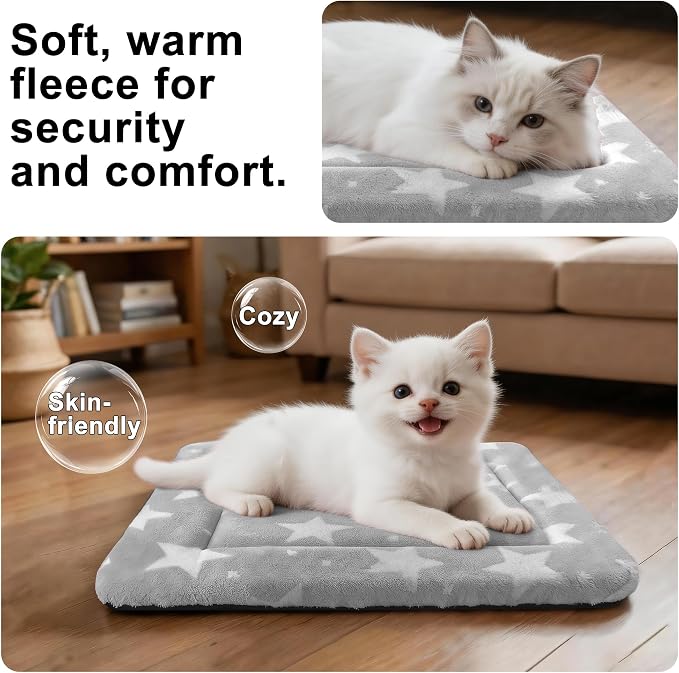 Dog Bed Mat – Soft & Comfortable Dog Kennel Pad for Crate – Durable Crate Bed & Mat for Dogs & Cats – Ideal for Crate, Kennel, and Home Use (Big&Little Stars Grey, XS(18"*14"*1.5")) - Image 5
