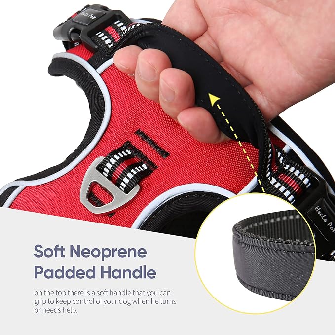 HEELE Dog Harness, No Pull Adjustable Padded Reflective Harness for Small Medium Large Dogs with Handle for Walking Training, Red, XL | Soft Breathable Padded for Large Harness, No Pull No Choke, Adjustable 2 Metal Rings for Outdoor Walking Training - Image 3
