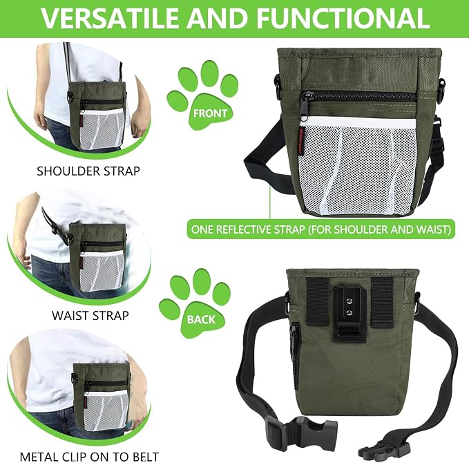 kissleaf Dog Treat Pouch, Magnetic Closure, Dog Clicker- Green | Dog Training Treat Pouch, Large Size, Nylon Material, Magnetic Closure & Clicker, for Walking, Obedience & Outdoor Use - Image 4