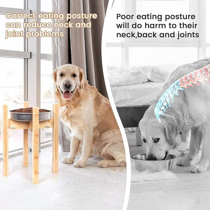 Elevated Dog Bowl Stand Adjustable Dog Food Holder 14”H Large Bamboo | 14” Elevated Dog Bowl Stand, Large Dogs, Adjustable, Fits 8”-11” Bowls, Single Bowl Holder, Natural Bamboo, Classic - Image 7