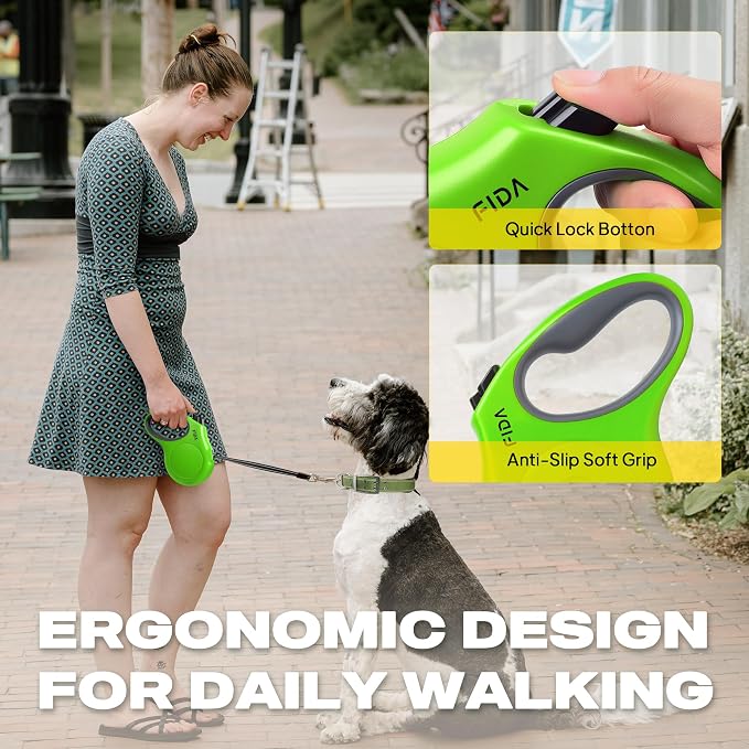 Fida Retractable Dog Leash, 10ft Heavy Duty Pet Walking Leash for X-Small Dog or Cat up to 18 lbs, Tangle Free. One-Hand Brake (X-Small, Green) - Image 5