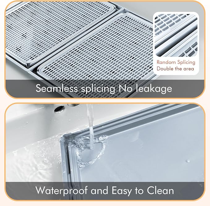 2Pack Cat Litter Box Step, Cat Litter Catcher, Expandable Interlock Litter Mat, Washable Easy Clean, Waterproof & Urine Proof, Grey - Image 5