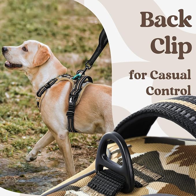 rabbitgoo Dog Harness for Large, Updated Easy On & Off with 3 Buckles | No Pull No Choke, Walking with 2 Clips and Handle, Adjustable Soft Reflective, Desert Ridge, Large - Image 5