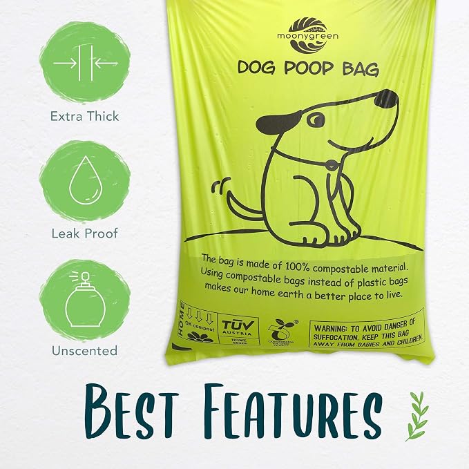 Dog Poop Bag with Holder, Compostable Dog Bags for Poop, Vegetable-Based Doggy Poop Bags, Eco-Friendly, Unscented, Extra Thick and Leak Proof, 120 Counts, 10 Rolls, 9 x 13 Inches - Image 4