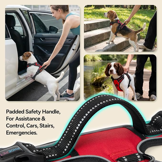 Reflective Dog Harness No Pull Large Breed Vest | with 2 Metal Leash Attachment Hooks(XL, Red) - Image 4