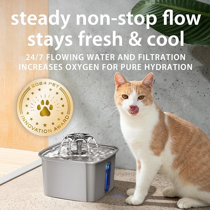 Veken Innovation Award Winner Stainless Steel Cat Water Fountain, 108oz | Automatic Pet Fountain Dog Water Dispenser with 6 Replacement Filters & Silicone Mat for Cats, Dogs, Multiple Pets (Silver) - Image 6