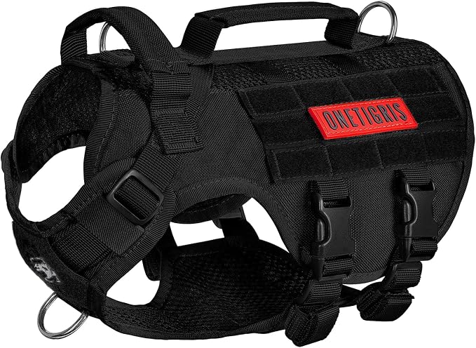 OneTigris Tactical Dog Harness for Small Dogs, No Pull Small Dog Vest Harness with Handles Breathable Military Dogs Molle Vests, Harness for Walking Hiking Training (Black, XS) by OneTigris