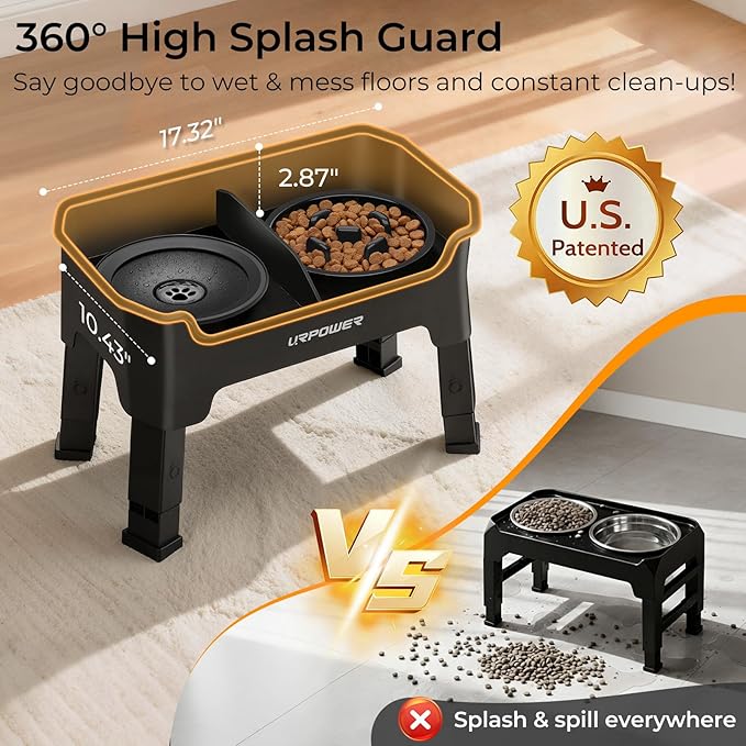 URPOWER Mess Proof Elevated Dog Bowls 4 Height Adjustable Raised Stand | No Spill Water Bowl, Slow Feeder Dog Bowls, Non-Slip Food and Water Bowl Set for Small, Medium & Large Dogs - Image 4