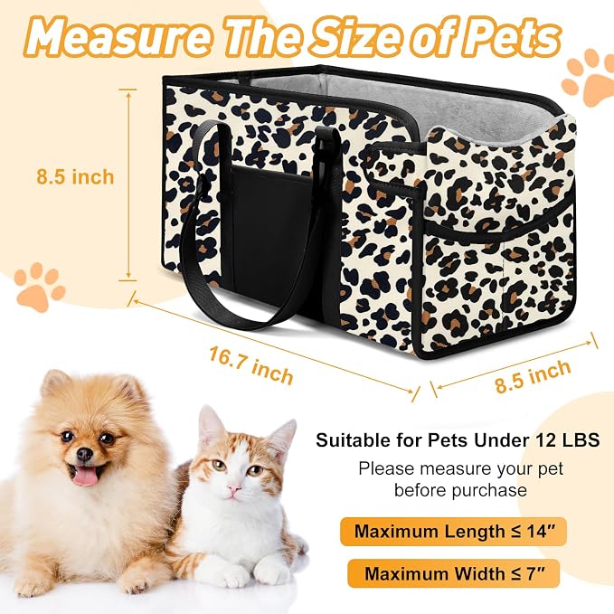 Portable Dog Car Seat for Small Dogs, Puppy Car Seat, Leopard | Booster Seat With Safety Leash & Adjustable Straps Keeps Small Dogs Secure. Removable Washable Cushion. Fits Most Cars. - Image 2