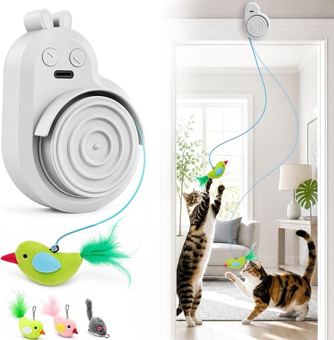 Automatic Interactive Cat Toys, Door Flying Feather Bird & Mouse for Kitten | CATPICK Electric Rechargeable Door Frame Hanging Play Chase Exercise Moving Enrichment Toy for Bored Adult Cats, Grey by Unknown