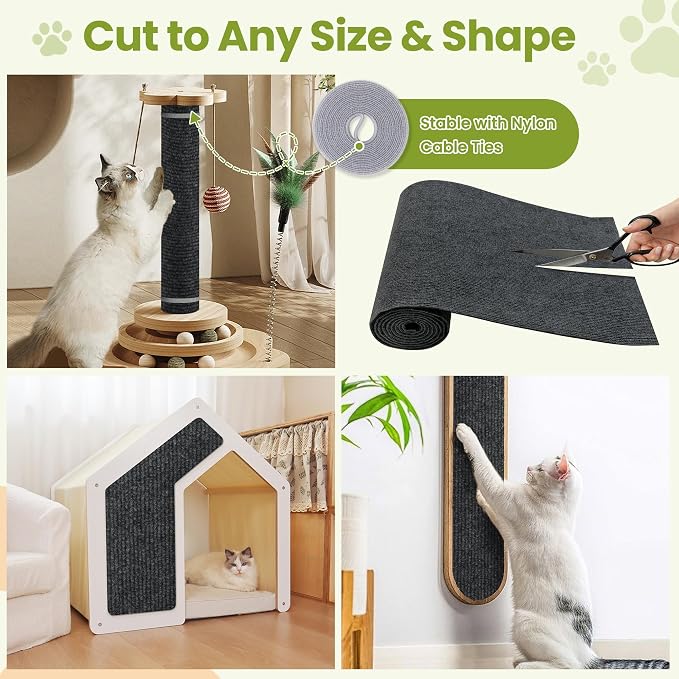 Cat Scratch Couch Furniture Protector, 78.7" x 15.8" Cat Scratcher Pad | Deterrent from Cats Claws Scratching, DIY Sisal Carpet Cat Proof Couch Cover Replacement for Indoor Sofa Wall Door, Dark Grey - Image 4