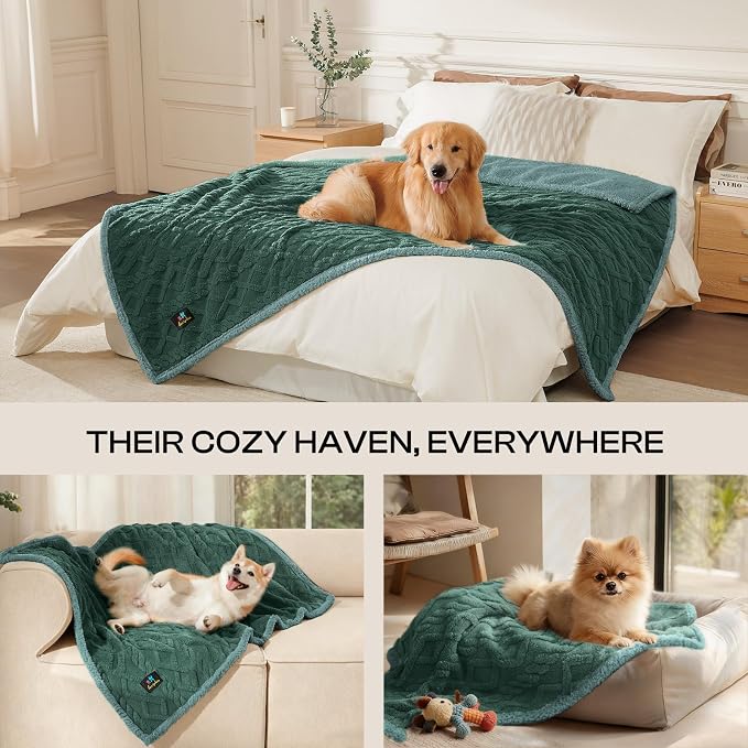 Luciphia Waterproof Dog Blanket, Reversible Sherpa Fleece for Couch Cover | Reversible waterproof pet blanket with soft Sherpa fleece; machine washable, protect couch bed car, Green-thicken 57" x 40" - Image 3