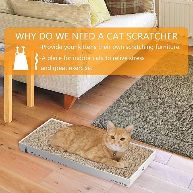 Cardboard Scratcher Pad Scratching post:Smartbean Cat Scratch Pad,Cat Scratching Post with Durable&High Density Cardboard, Indoor Toy for Cat, Double-sided Design For double life (16.5x7.9x1.2 inches) - Image 6
