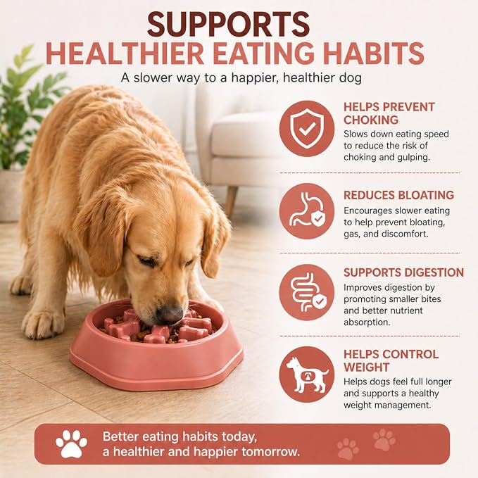 Slow Feeder Bowl for Small & Medium Cats & Dogs - Durable Slow Feeding Bowl with Non-Slip Base - Anti-Choking Puzzle Food Bowl for Dogs That Helps Mental Stimulation & Reduces Fast Eating-Pink - Image 6